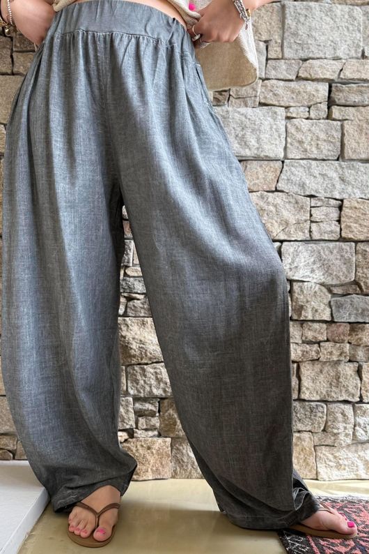 Lindin Linen Blend Dart Barrel Pant Washed Charcoal
